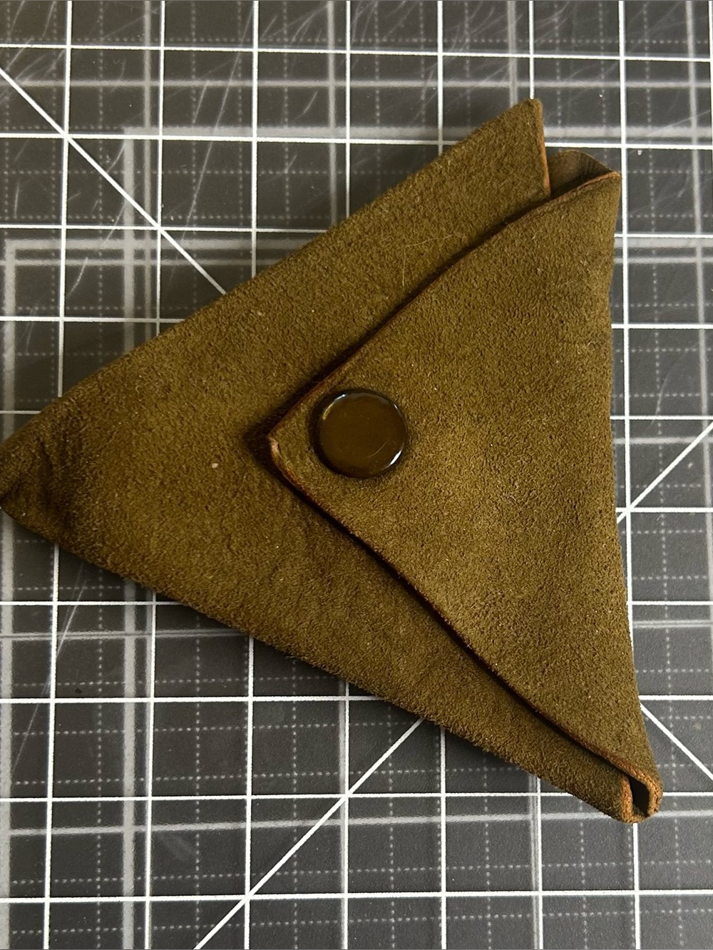 Vintage Handmade Suede Triangular Coin Pouch with Snap Button Closure